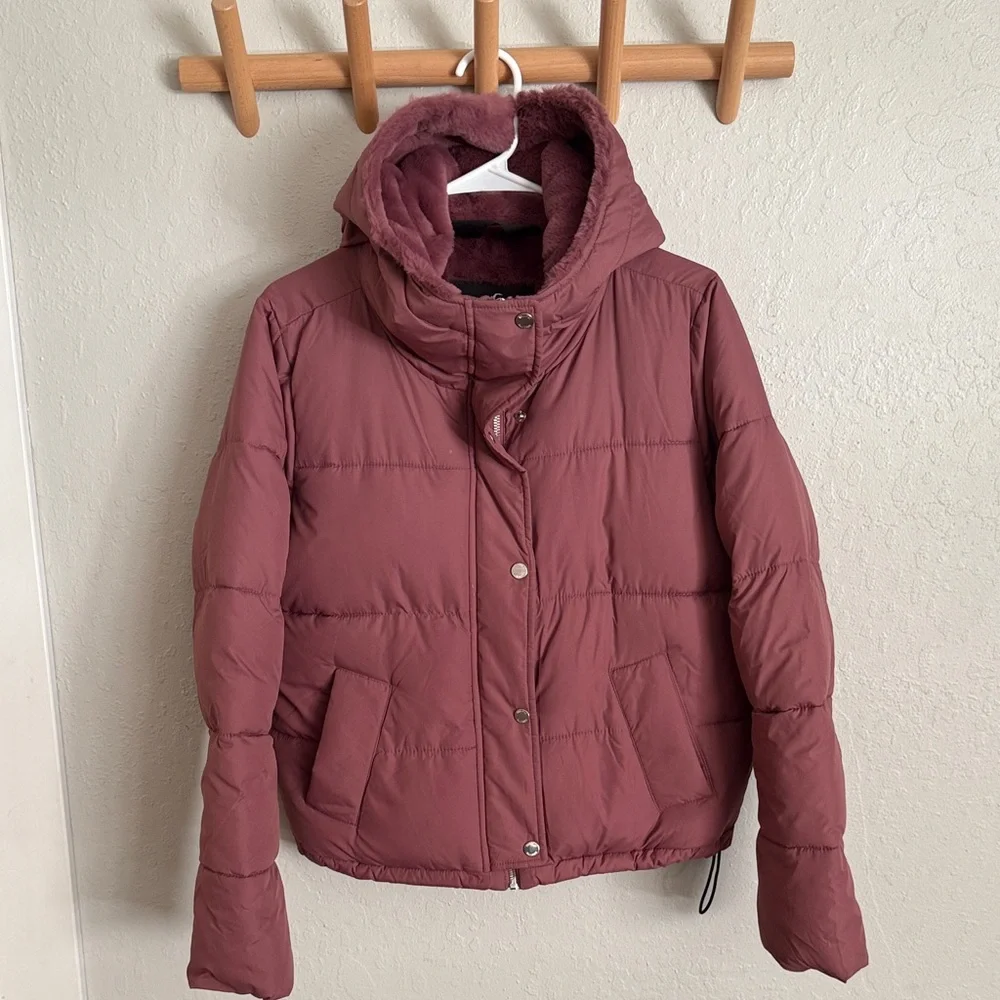 Hollister Dusty Rose fur lined Puffer Jacket M - Picture 1 of 4